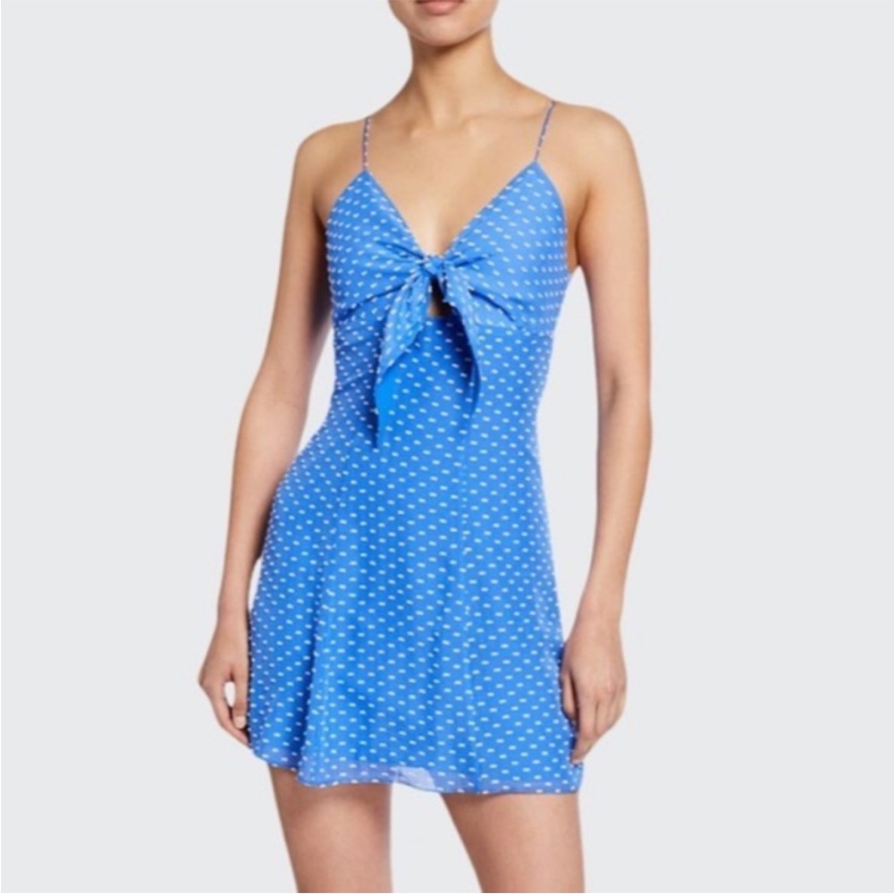 Alice + Olivia Roe will Tie Front Cocktail Dress size 14 polka dot blue white